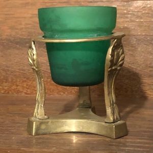 8902 Brass & Satin Glass Candle Holder Planter Vase Made in India